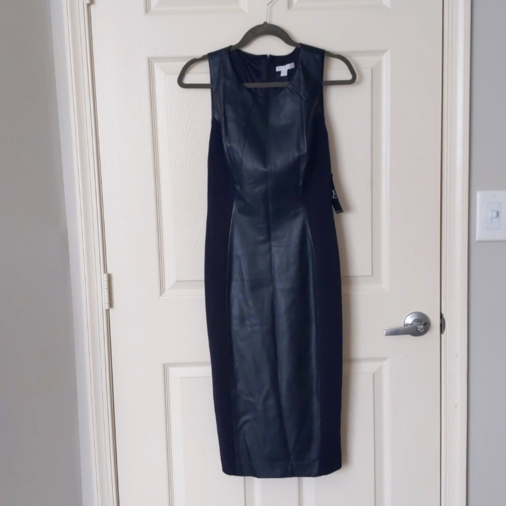 NY & Co Stretch Black & Leather Dress